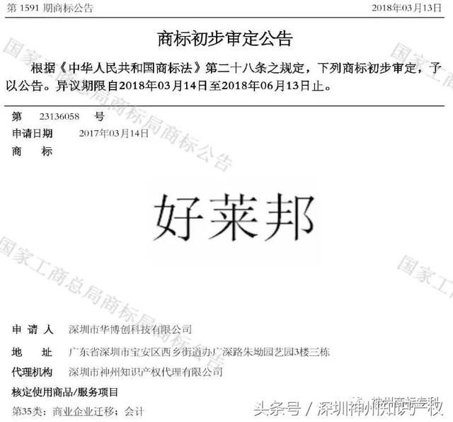 热烈庆贺我司客户1590、1591两期商标初审通过的通知