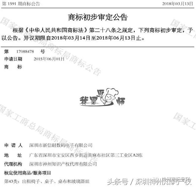 热烈庆贺我司客户1590、1591两期商标初审通过的通知