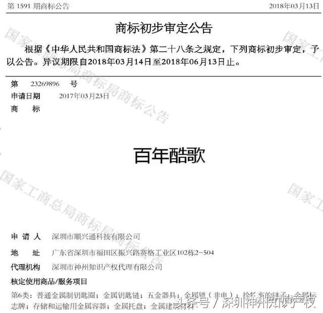 热烈庆贺我司客户1590、1591两期商标初审通过的通知